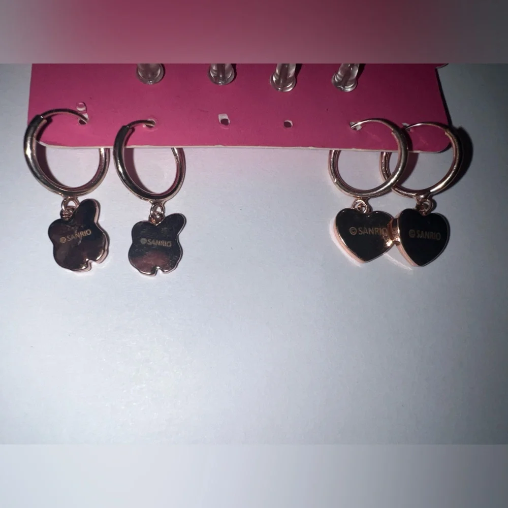 NWT sanrio earrings set of 4 my melody pearl hearts flowers card gift girls lot